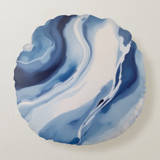 Coussins Ronds Marbre Bleu Profond (Devant)
