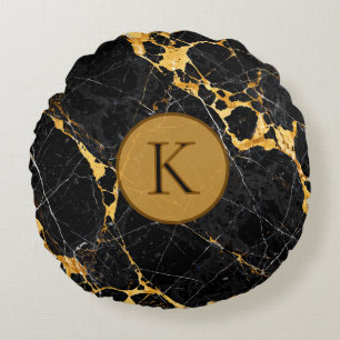 Coussins Ronds Marbre de luxe Noir Or Nero Portoro Design