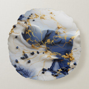 Coussins Ronds Marbre de saphir de minuit avec fils d'or