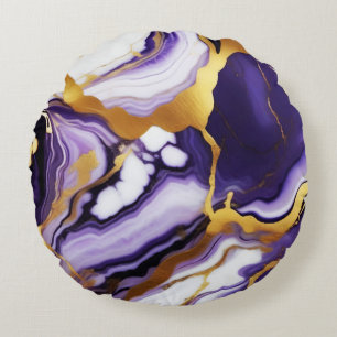 Coussins Ronds Marbre faux violet jaune or tendance gras