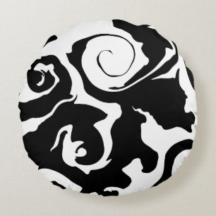 Coussins Ronds Marbre noir et blanc moderne tourbillonnant
