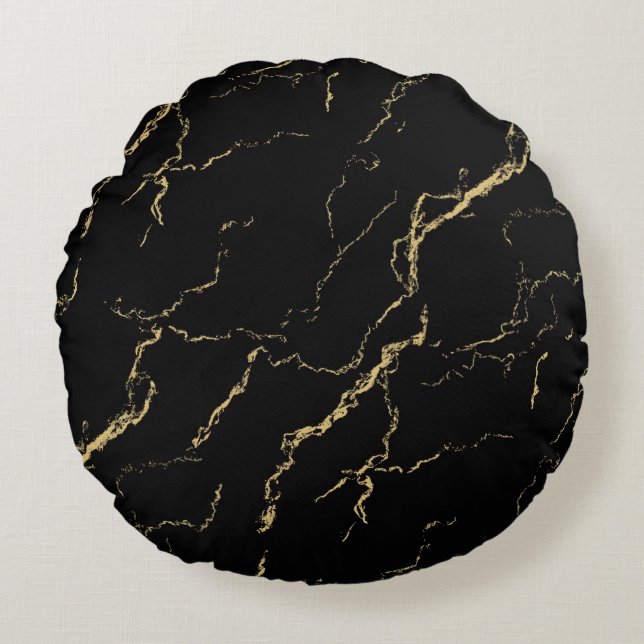 Coussins Ronds Marbre noir et or (Devant)