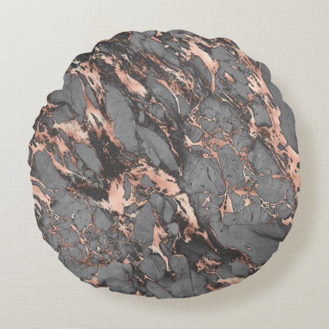 Coussins Ronds Marbre rose gris or design moderne (Devant)