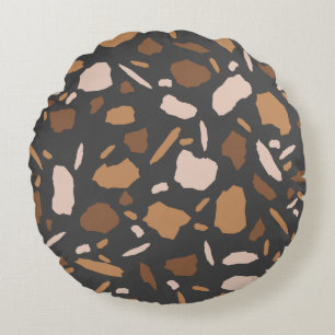 Coussins Ronds Marbre Terrazzo Brun, Beige, Tan et Gris