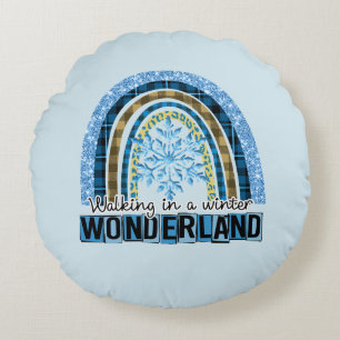 Coussins Ronds Marcher dans une Wonderland d'hiver Blue Rainbow