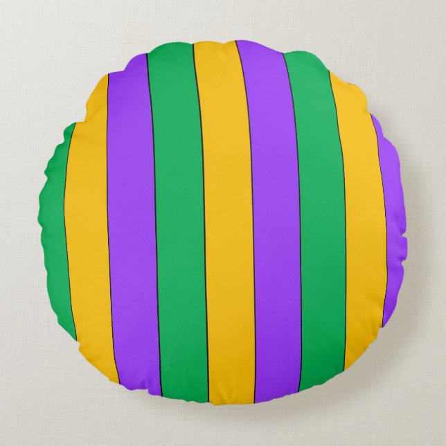 Coussins Ronds Mardi Gras Stripes Motif violet vert jaune (Devant)