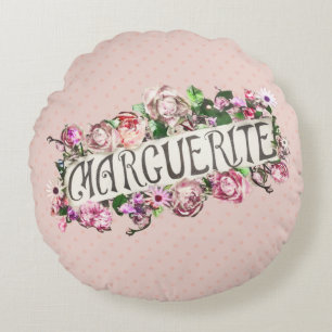 Coussins Ronds Marguerite Nom Jolie fille Baby shower floral