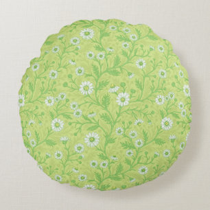 Coussins Ronds Marguerites en blanc et vert sur fond vert miel