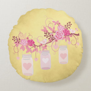 Coussins Ronds Mariage Anniversaire Cadeau Or et rose