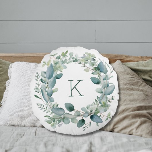 Coussins Ronds Mariage aux feuilles de eucalyptus Monogram