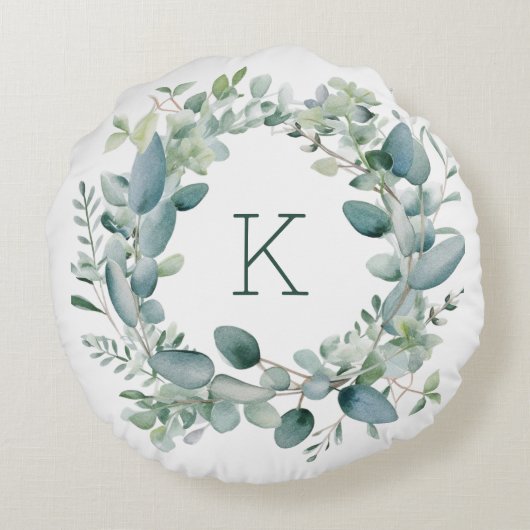 Coussins Ronds Mariage aux feuilles de eucalyptus Monogramme (Dos)