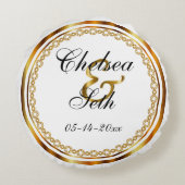 Coussins Ronds Mariage blanc et or personnalisé (Dos)