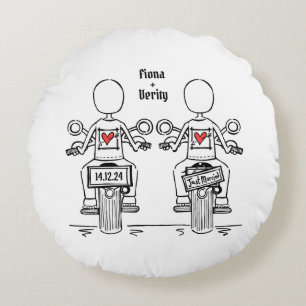 Coussins Ronds Mariage de motocyclette de deux mariées