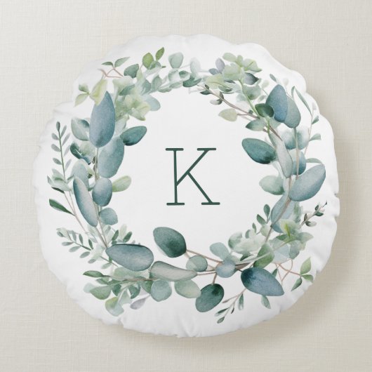Coussins Ronds Mariage Feuille Monogram Eucalyptus Greenery (Devant)