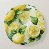 Coussins Ronds Mariage moderne citron bleu floral script (Dos)