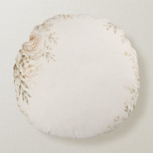 Coussins Ronds Mariage Neutre avec Fleurs Raffinées