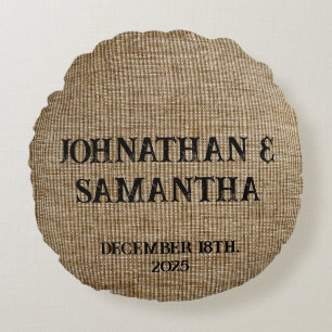 Coussins Ronds Mariage personnalisé rustique burlap motif nature