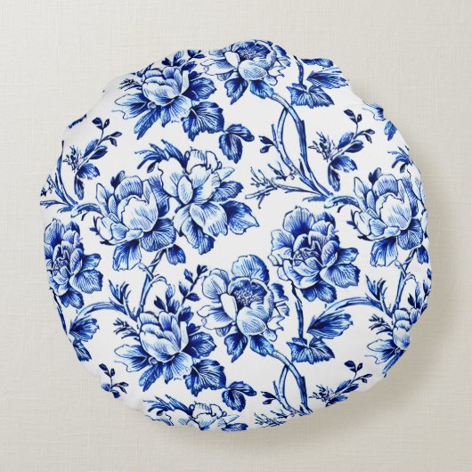 Coussins Ronds Mariage Toile Florale Bleue et Blanche (Dos)