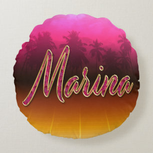Coussins Ronds Marina prénom nom oreiller rose doré