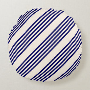 Coussins Ronds Marine bleu et beige cinq bandes motif