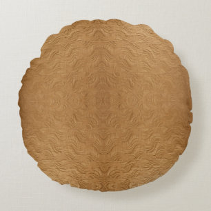 Coussins Ronds Marron Camel Moderne Vagues Ondulations Abstraites