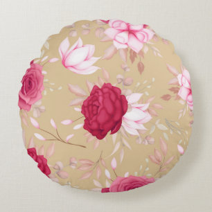 Coussins Ronds Marron élégant à fleurs roses