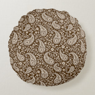 Coussins Ronds Marron et beige floral Paisley vintage