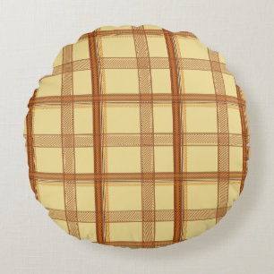 Coussins Ronds Marron Jaune Chaud Plaid Esthétique