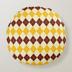 Coussins Ronds Marron - Jaune Motif Tartan Écossais