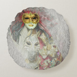 Coussins Ronds Masques vénitiens, Carnaval, Art vintage - Italie