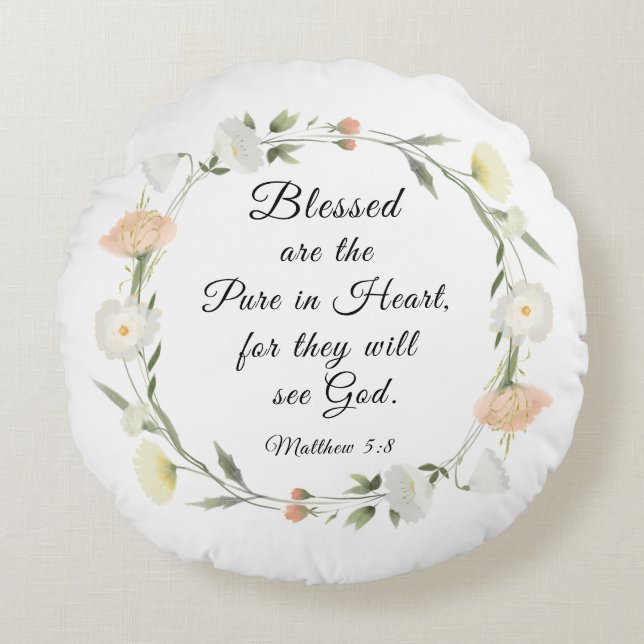 Coussins Ronds Matthieu 5:8 Heureux sont les Pures dans la Bible  (Devant)