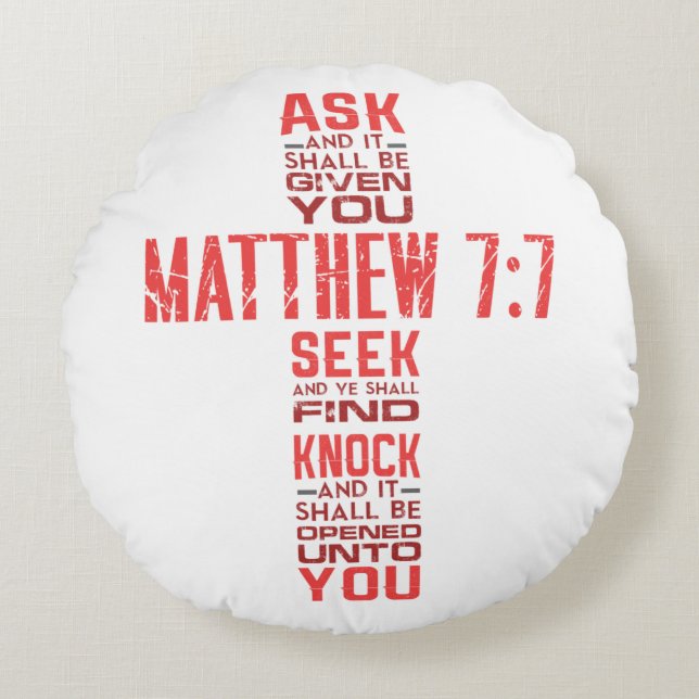 Coussins Ronds Matthieu 7:7 Bible Verse Cross (Devant)