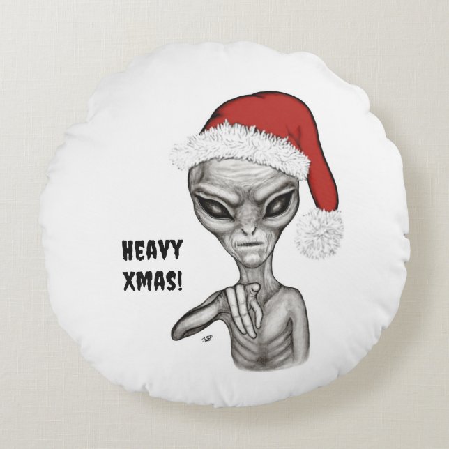 Coussins Ronds Mauvais Alien, Lourds Noël ! (Devant)