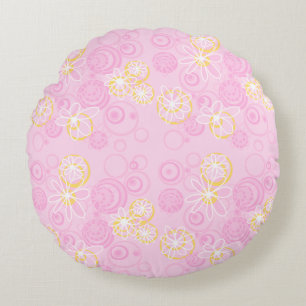 Coussins Ronds Mazipoodles bulles florales - rose jaune blanc