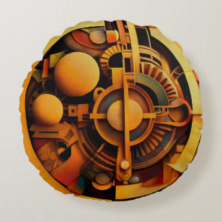 Coussins Ronds Mécanisme doré abstrait Steampunk