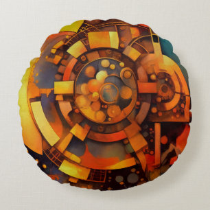 Coussins Ronds Mécanisme Solaire Steampunk Abstrait