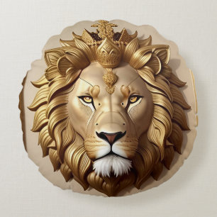Coussins Ronds Médaillon Lion d'Or avec Couronne