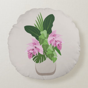 Coussins Ronds Medinilla Tropical Fleur rose dans Vase Beige