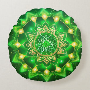 Coussins Ronds Méditation de mandala vert du chakra du cœur