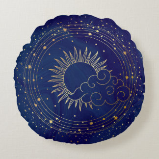 Coussins Ronds Méditation mystique du soleil, de la lune et des n