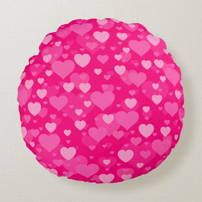 Coussins Ronds Mer des coeurs sur le fuchsia rose Girly (Devant)