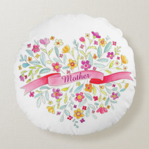 Coussins Ronds Mère coeur bouquet jetez oreiller
