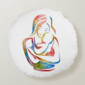 Coussins Ronds Mère et Enfant : Impression d'art à l'aquarelle em (Dos)