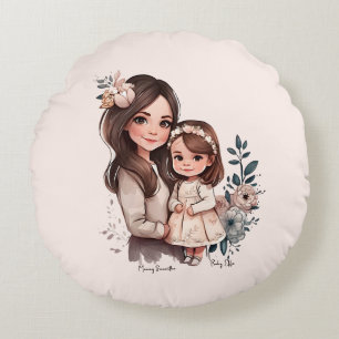 Coussins Ronds Mère et fille adorable personnalisée (3)