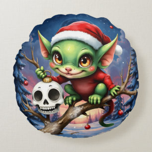 Coussins Ronds Merry Mischief – Le Petit Elf de Noël.