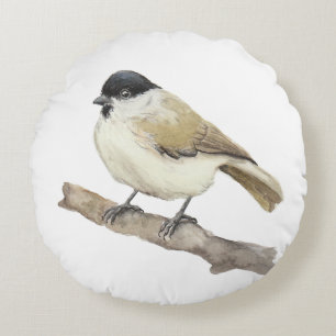 Coussins Ronds Mésange boréale à l'aquarelle