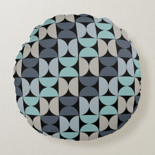 Coussins Ronds Mi-siècle moderne bleu vert et gris