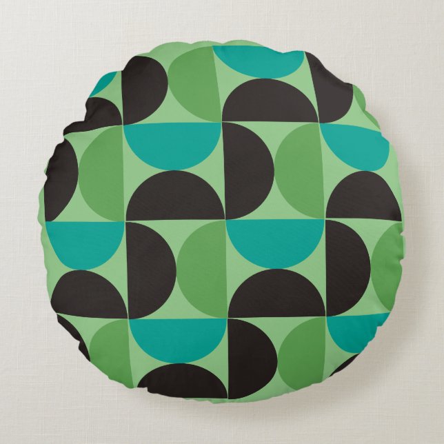 Coussins Ronds Mi-siècle Moderne Brown vert et turquoise (Devant)