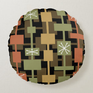 Coussins Ronds Mi-siècle moderne noir multicolore
