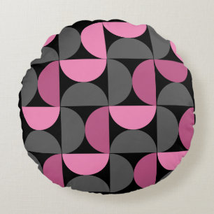 Coussins Ronds Mi-siècle moderne rose, noir et gris